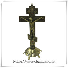 Antique Red Copper / Purple Bronze Church Decoration Metal Catholic Standing Crucifix, Handing Religious Cross (IO-ca094)